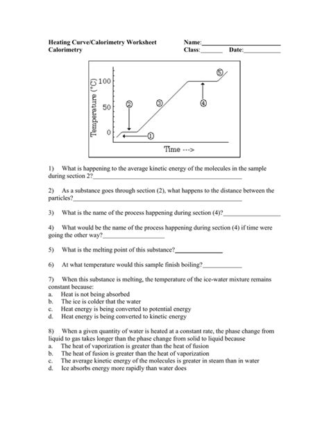 heating curve/calorimetry worksheet answers